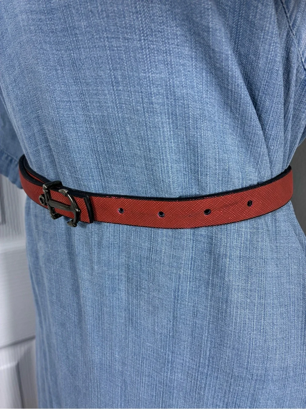 Womens belt 43” long Red Faux Leather Anchor Buckle Sailor Girl Nautical Beach